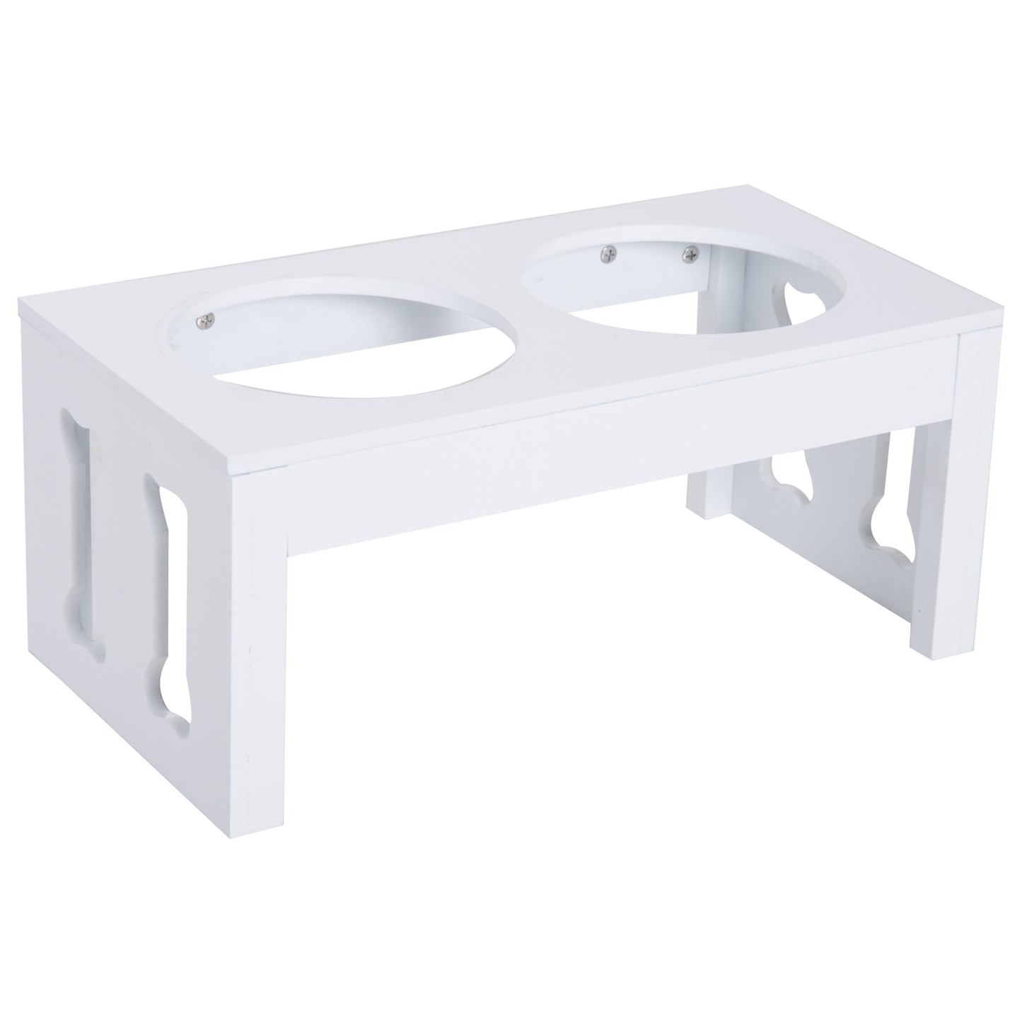 PawHut 23" Modern Decorative Dog Bone Wooden Heavy Duty Pet Food Bowl Elevated Feeding Station - White