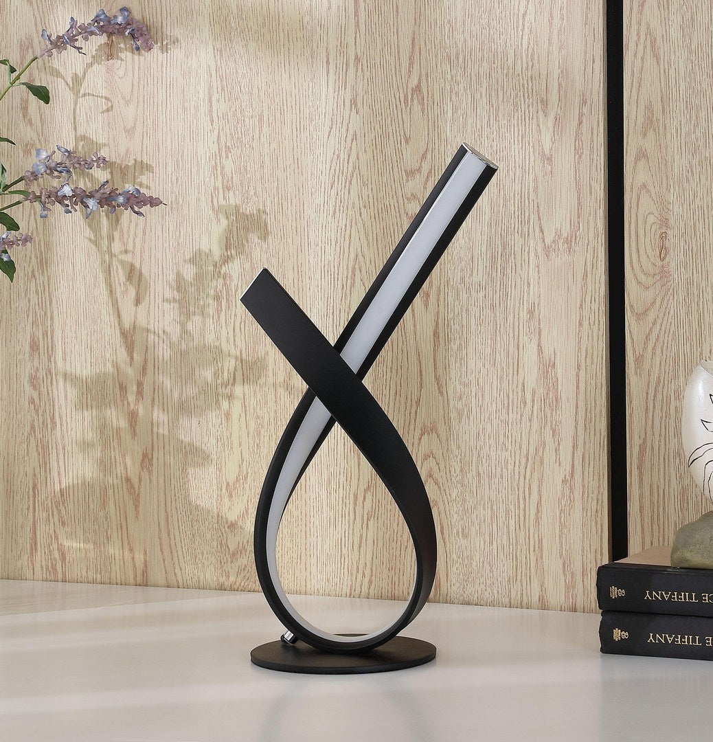 17" Abstract Upright Ribbon Bow LED Black Metal Table Lamp