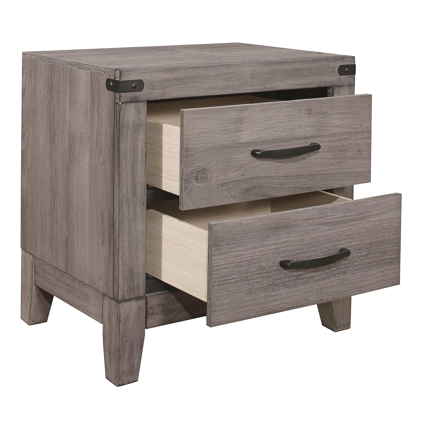 Brownish Gray Finish 1pc Nightstand Melamine Laminate 2x Drawers Dark Metal Hardware Bed Side Table
