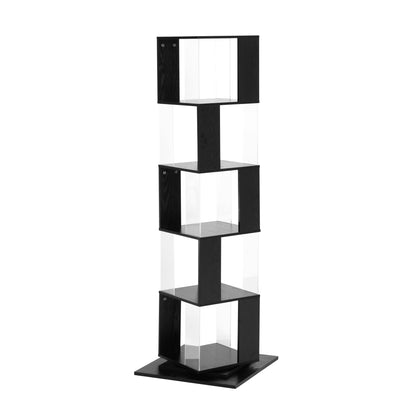 5 tier Rotating Bookshelf, Floor Rack Simple Bookcase  with Acrylic plate Student Multi-Function Creative Bookshelf for Living Room with anti-toppling base