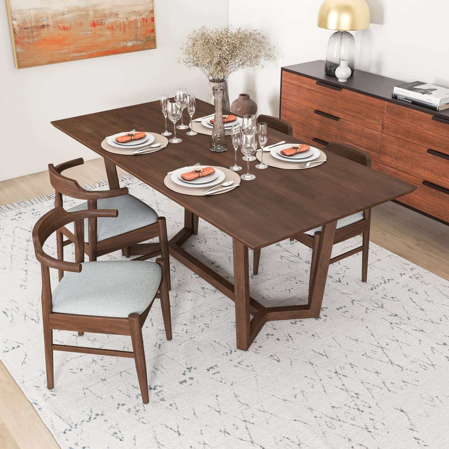 Marina Solid Wood Dining Table In Brown and 4 Side Chairs