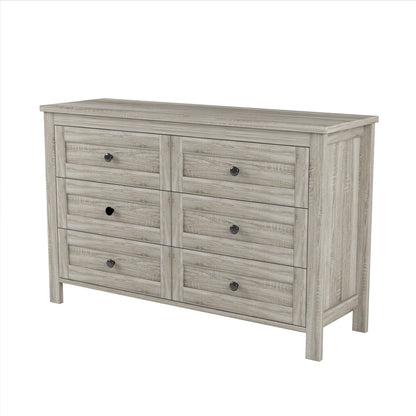 Retro Farmhouse Style Wooden Dresser with 6 Drawer, Storage Cabinet for Bedroom, Anitque Gray