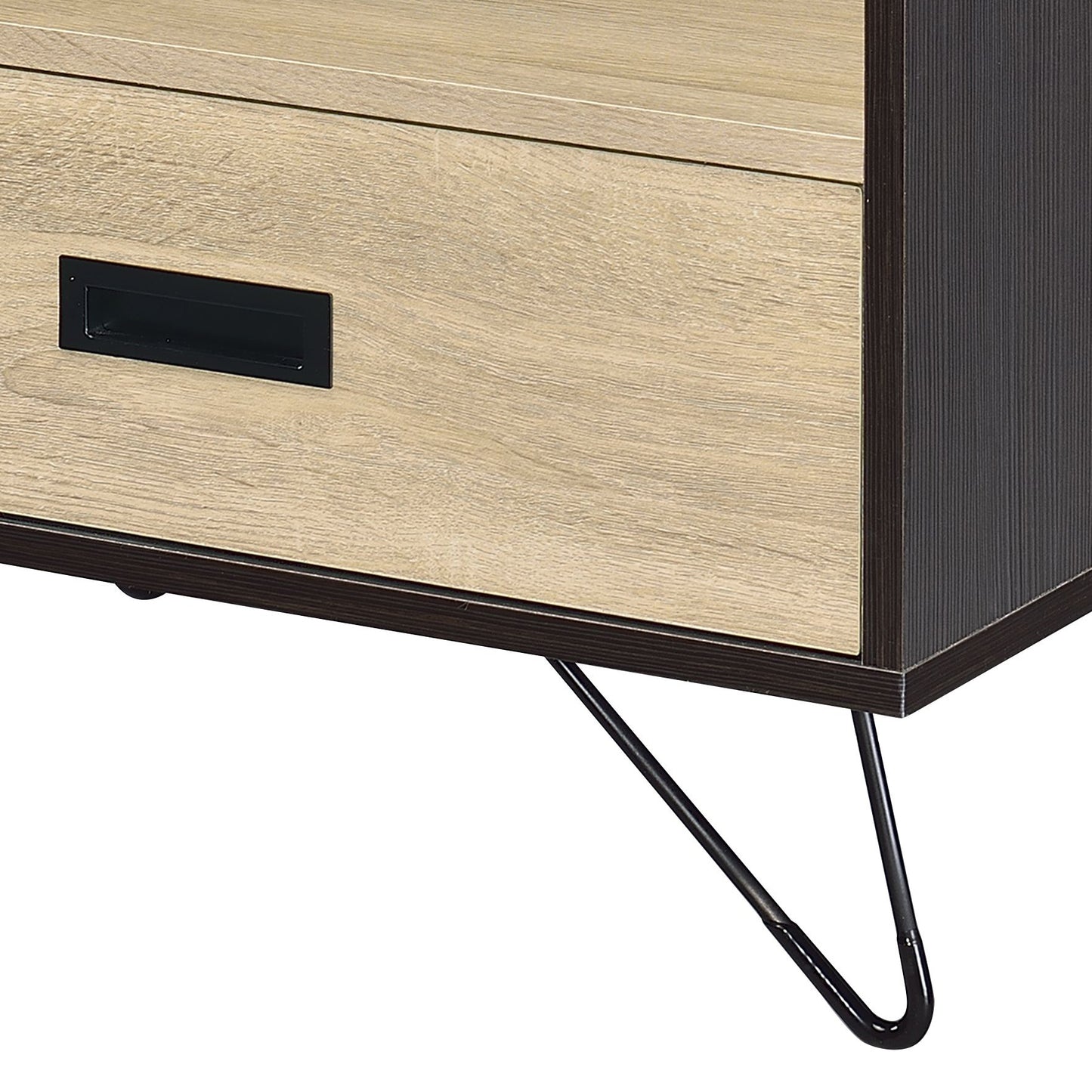 Oak and Black Nightstand with 1 Drawer