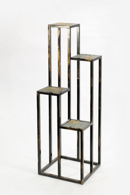 47.25" 4 Tier Gray Stone Slab Black / Gold Cast Metal Plant Stand