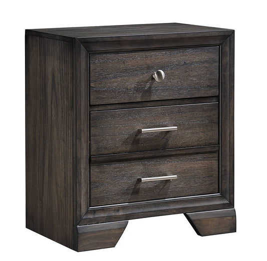 1pc Contemporary Style 3 Storage Drawers Nightstand End Table Bedroom Solid Wood Wooden Furniture Dark Wood Finish