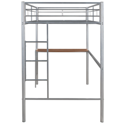 Twin Metal Loft Bed with Desk, Ladder and Guardrails, Loft Bed for Bedroom, Silver(OLD SKU : MF195191AAN)