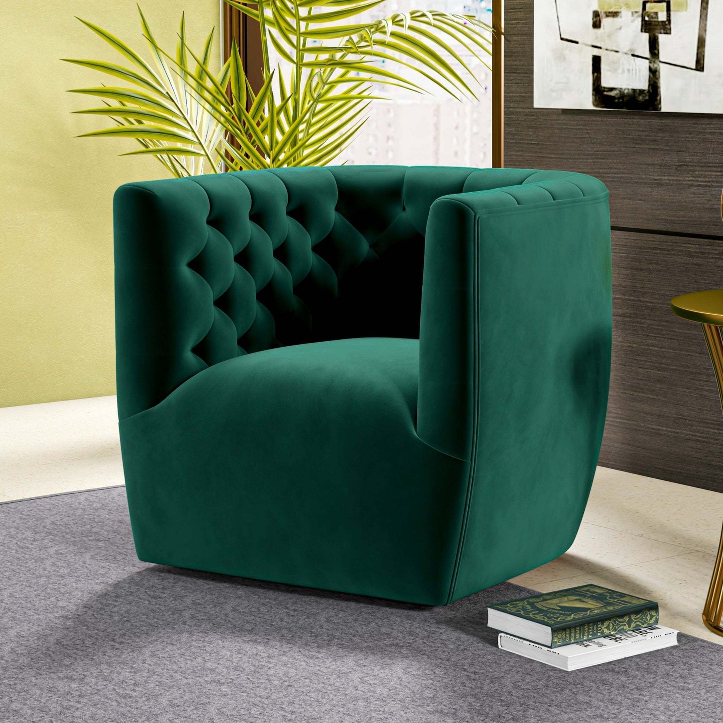 Delaney Green Velvet Swivel Chair