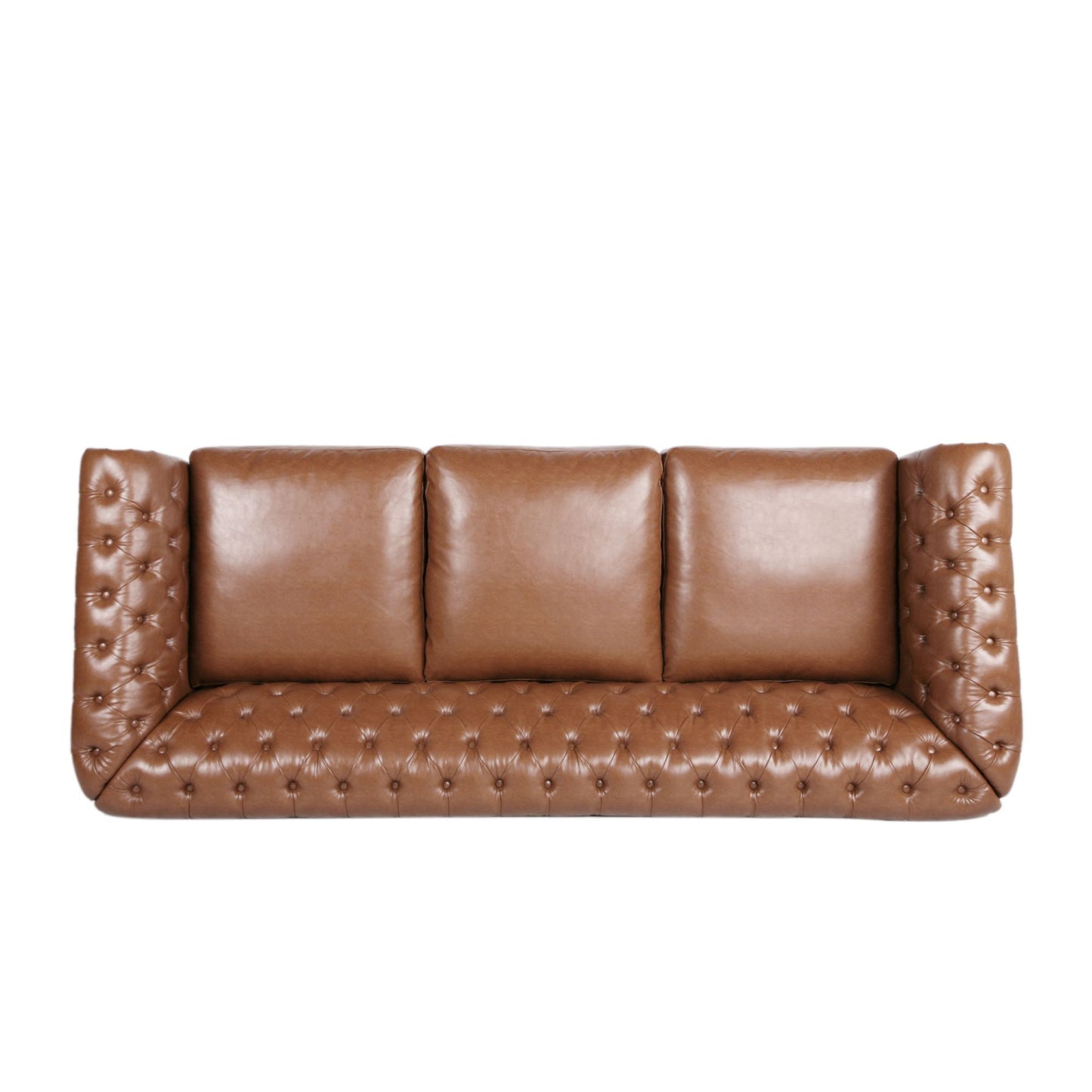 84.50'' Mid Century Cognac Brown 3-Seater Sofa, PU, Classic Retro Sofa with Rolled Arms – Modern, Elegant, and Comfortable Couch, Perfect for Living Room, Office, Bedroom, Primary Living Spaces