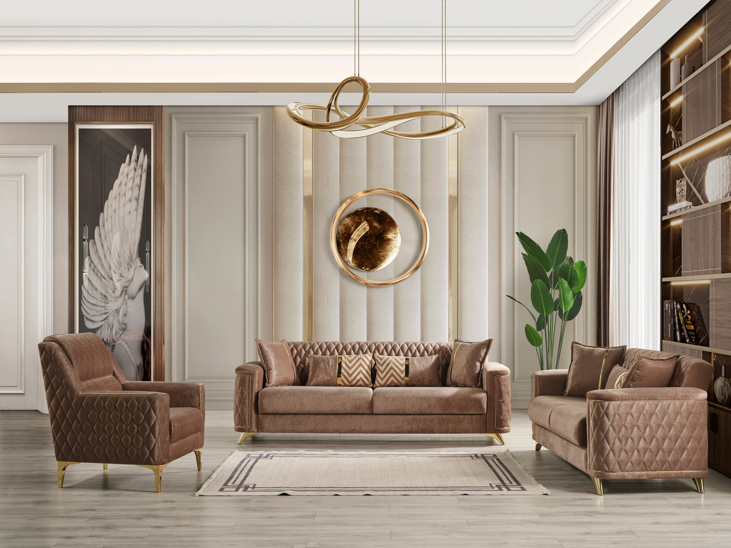 Luna 3Pc Modern Living Room Set in Copper