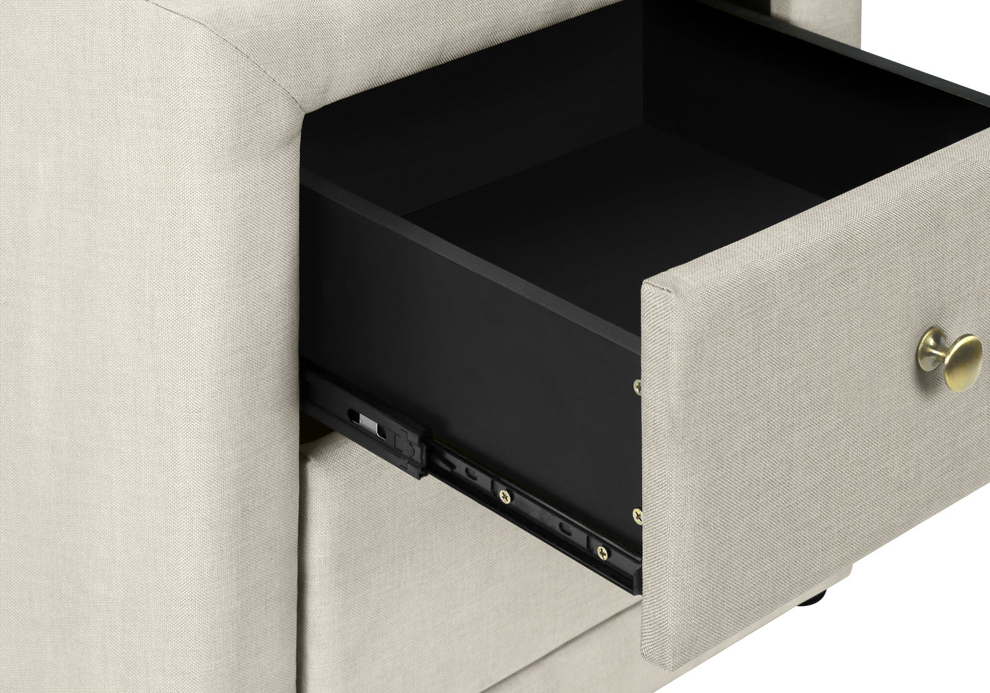 Nightstand, Nightstand, End, Side, Lamp, Storage Drawer, Bedroom, Upholstered, Beige Linen Look, Transitional