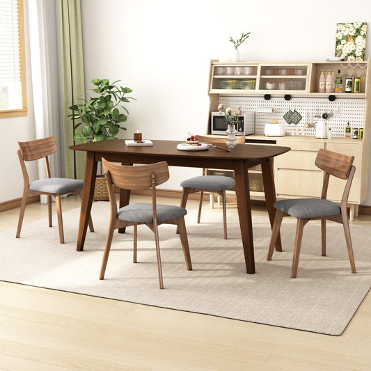 5 - Piece Dining Set,Mid-Century Walnut Finished Frame Upholstered Dining Chairs (Set of 4) (Dark Grey) +Wood Dining Table (Walnut)