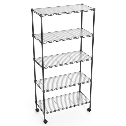 5 Tier Shelf Wire Shelving Unit, NSF Heavy Duty Wire Shelf Metal Large Storage Shelves Height Adjustable Utility for Garage Kitchen Office Commercial Shelving Steel Layer Shelf - Black