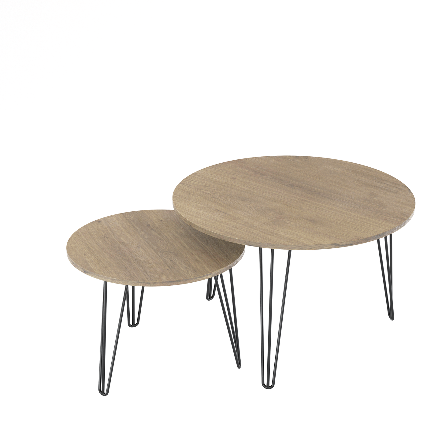 27.56'' Round Nesting Coffee Table Set of 2, Circular Nesting End Table Set, Round Wooden Tabletop, and Sturdy Metal Base for Living Room, bedroom, Brown