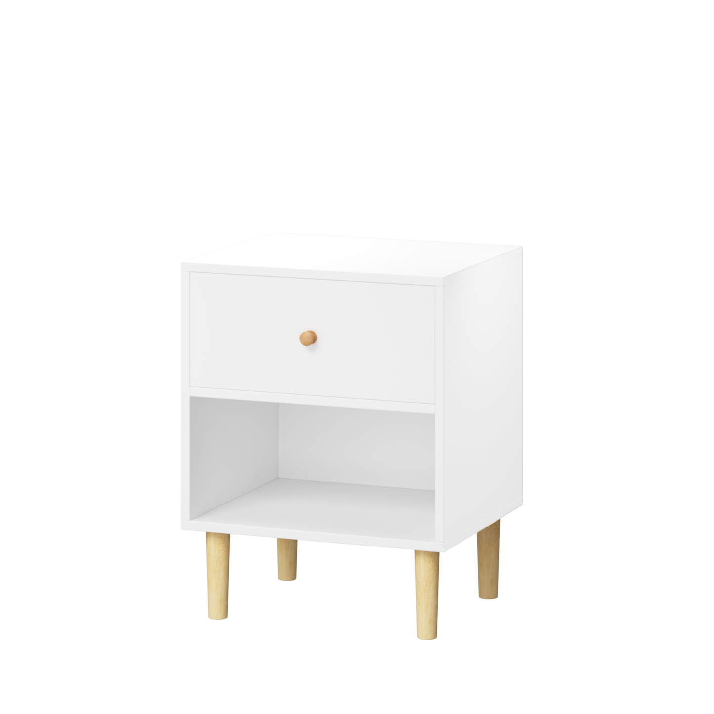 23.22''H Wooden Nightstand with One Drawer One Shelf for Kids, Adults, White