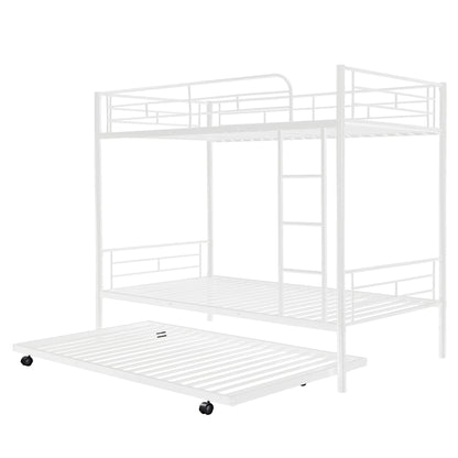 Twin-Over-Twin Metal Bunk Bed With Trundle,Can be Divided into two beds,No Box Spring needed ,White ( old sku: MF194806AAK )