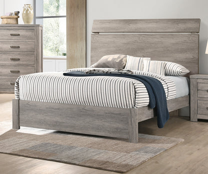 Wooden Bedroom 1pc Eastern King Size Bed Grey Color Bedframe Paper Laminate Furniture Simple Modern