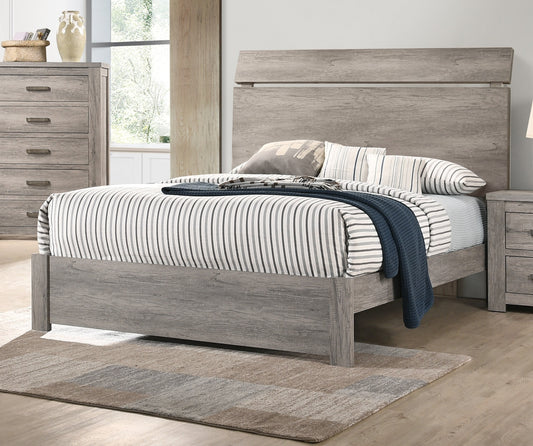 Wooden Bedroom 1pc California King Size Bed Grey Color Bedframe Paper Laminate Furniture Simple Modern