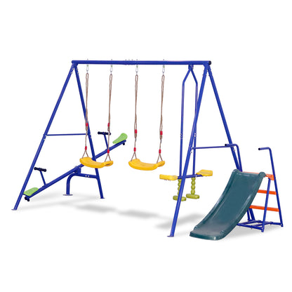 Swing Sets for Backyard, 5 In 1 Swing Set, Heavy-Duty Swingset Outdoor, 700LBS Metal Swing with Stand, Swing Set with Slide and Glider, 2 Blet Swings