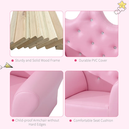 Kids Sofa Set, Children's Upholstered Sofa with Footstool, Princess Sofa with Diamond Decorations, Baby Sofa Chair for Toddlers, Girls, Pink