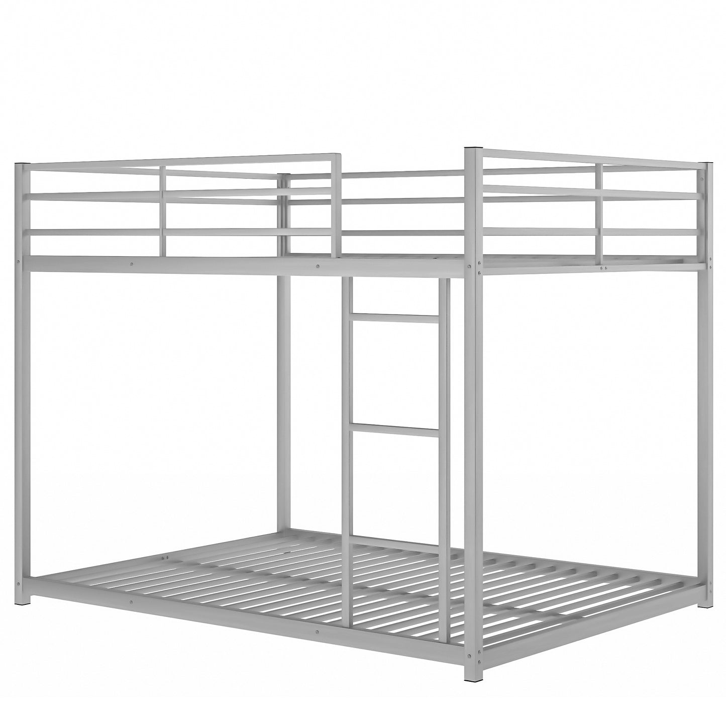 Full over Full Metal Bunk Bed, Low Bunk Bed with Ladder, Silver(Old SKU:MF197034AAN)