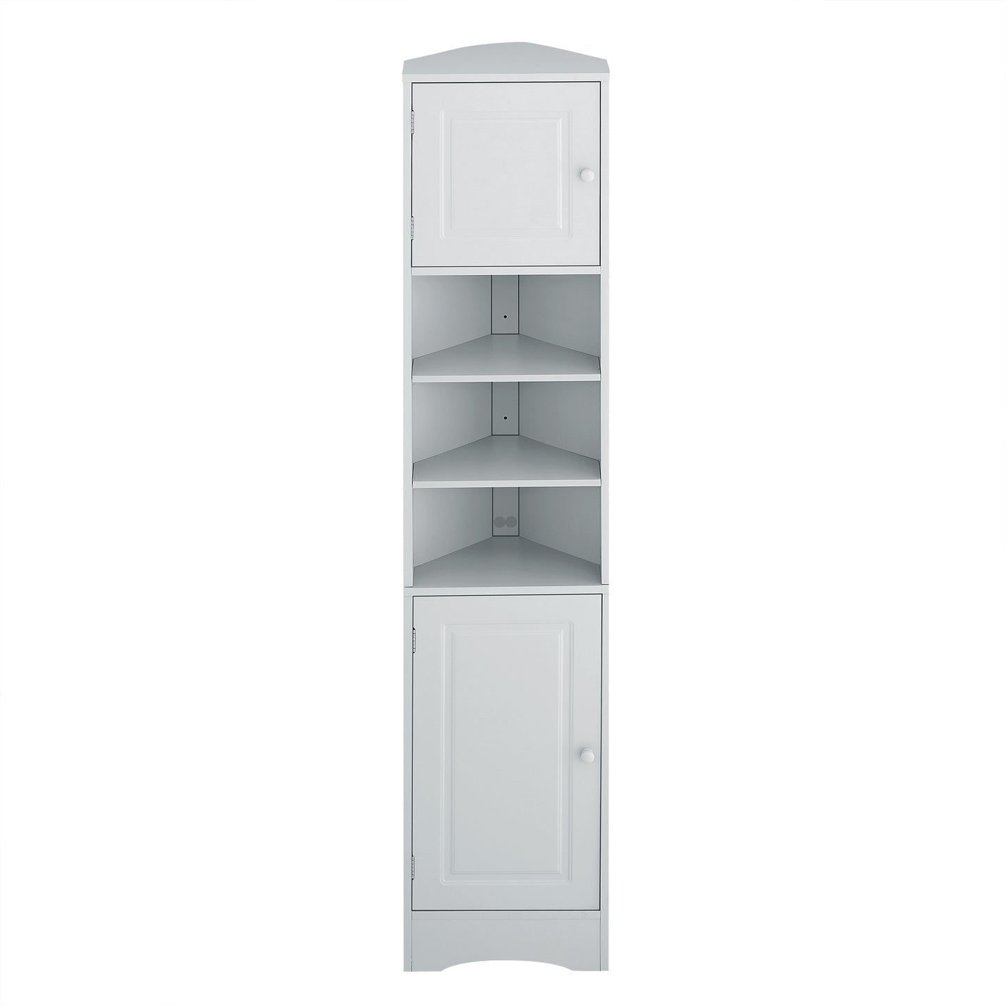 Multi-Functional Corner Cabinet Tall Bathroom Storage Cabinet with Two Doors and Adjustable Shelves, Open Shelf, Grey