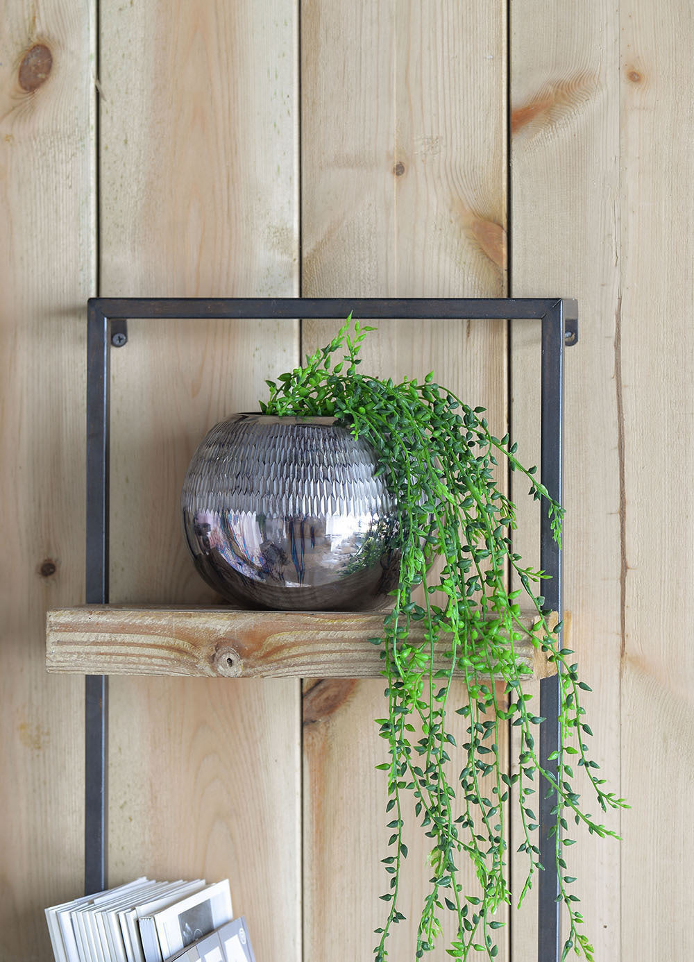 12x6x27" Iron and Wood Wall Shelf With Two Shelves