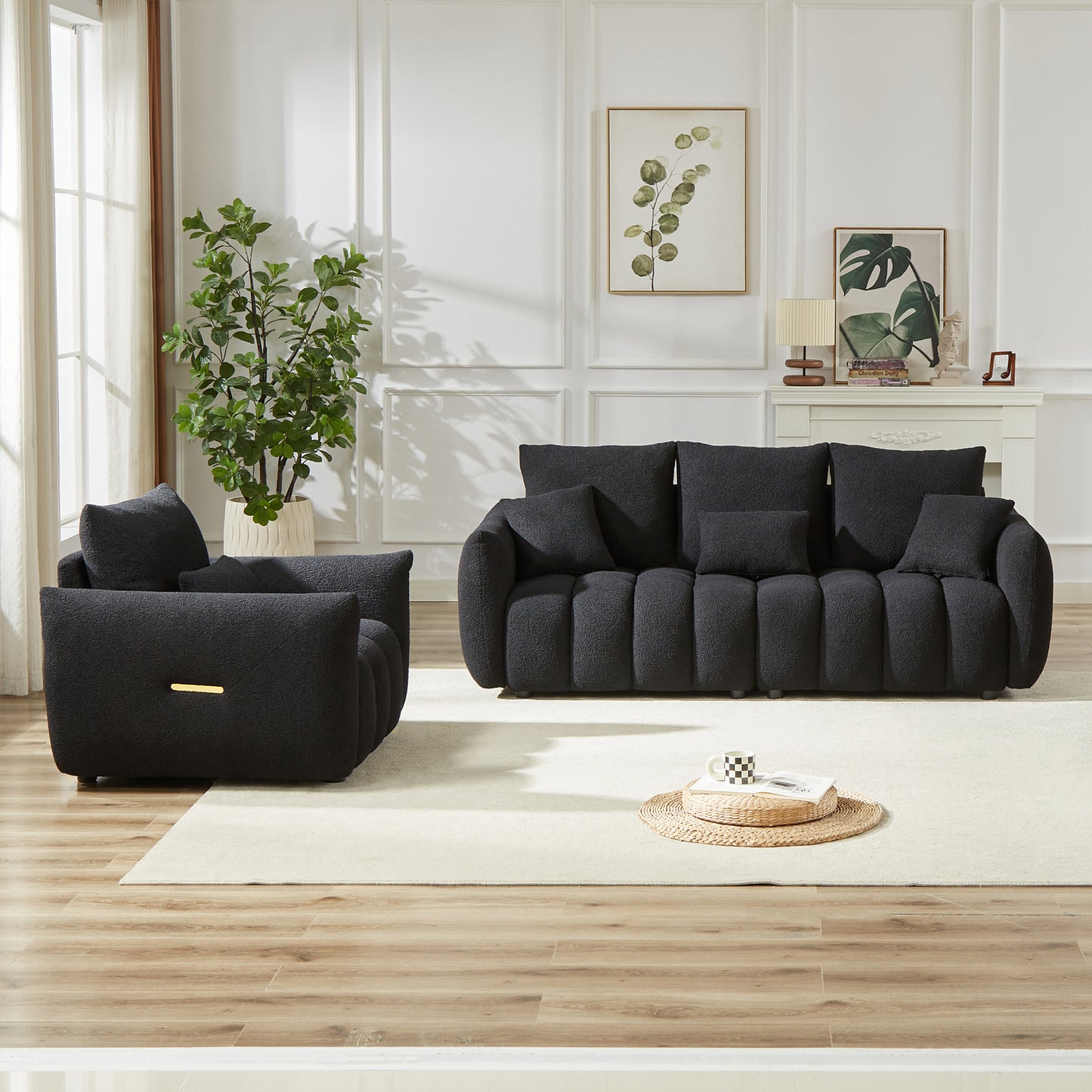 3 Seater + 1 Seater Combo Sofa Modern Living Room Sofa, Teddy Sofa, Wooden Frame, 4 Cushions, Apartment Sofa Furniture