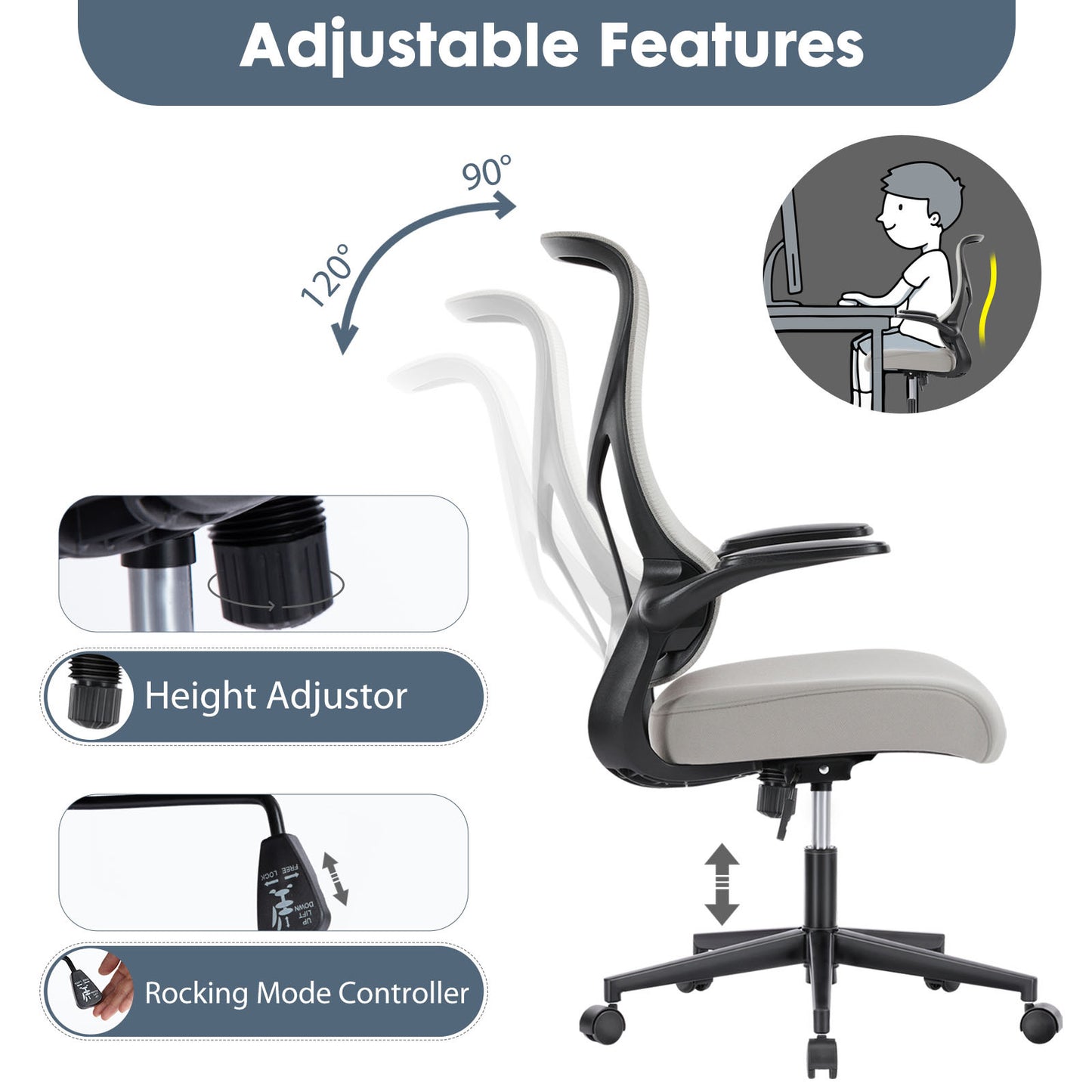 Sweetcrispy Ergonomic Executive High-Back Office Chair Breathable Mesh Computer Chair