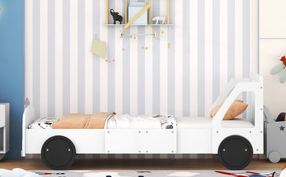 Twin Size Car-Shaped Platform Bed with Wheels,White