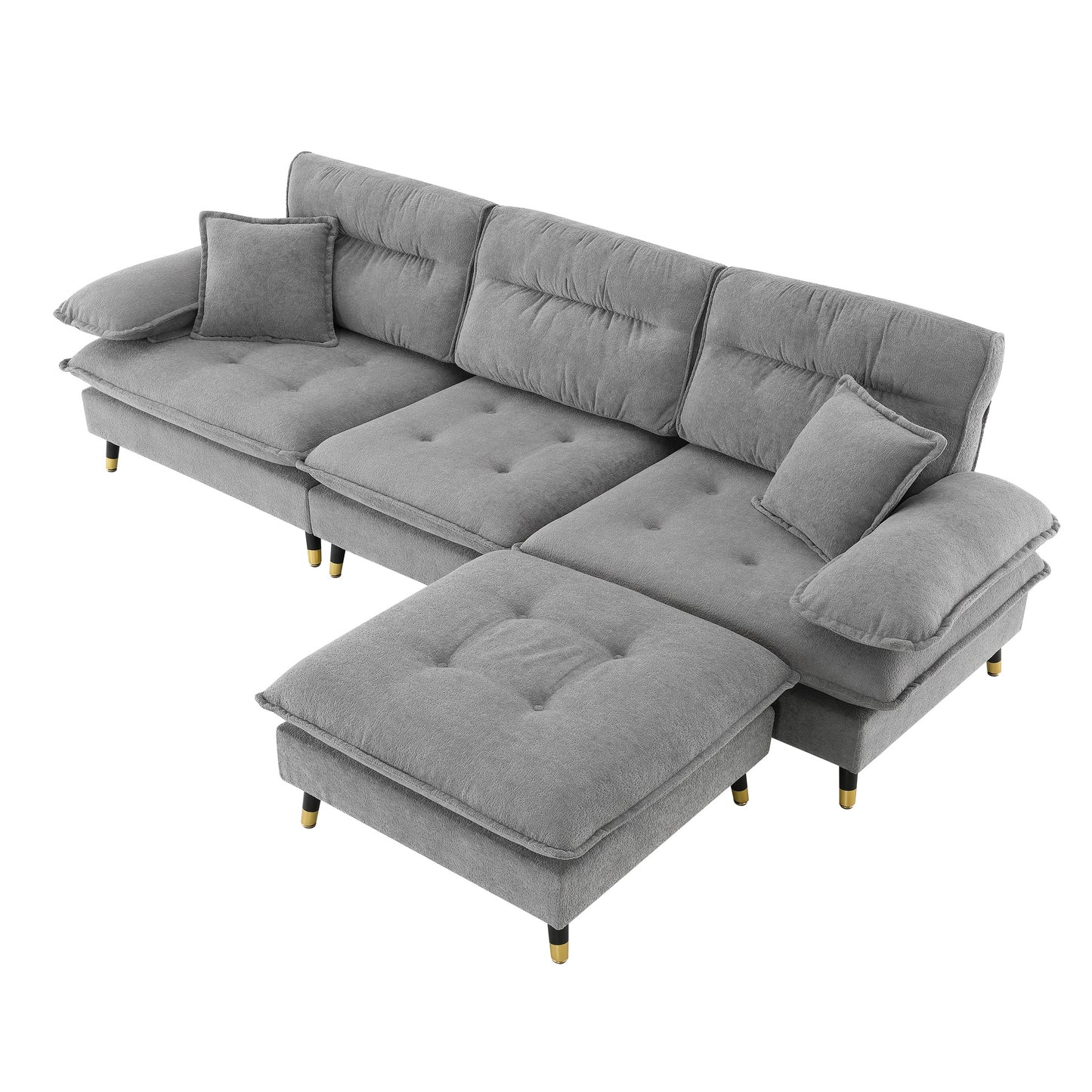 106*66.5" L shaped Convertible Sectional Sofa,4 Seat Tufted Couch Set with Two-tone Adjust Legs,Cloud Chenille Fabric,Movable Ottoman for Living Room,  Apartment,Office,3 Colors