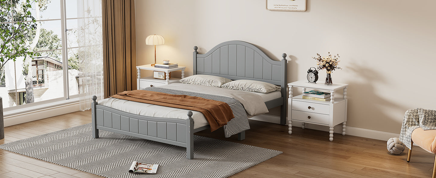 Traditional Concise Style Gray Solid Wood Platform Bed, No Need Box Spring, Queen