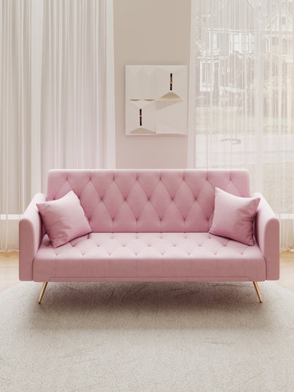 71 inch convertible love seat sofa, American retro pink velvet, suitable for small living room, bedroom, office