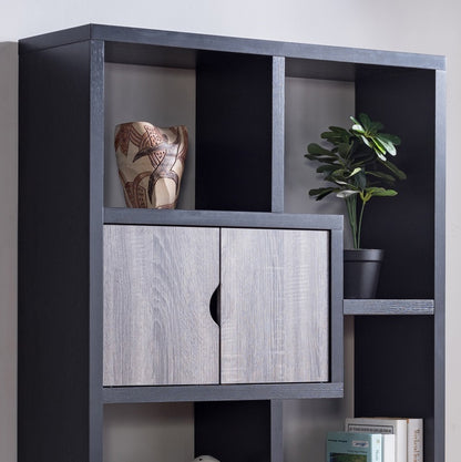 Two-Toned Display Cabinet, Two Door Bookcase Six Shelves in Black & Distressed Grey