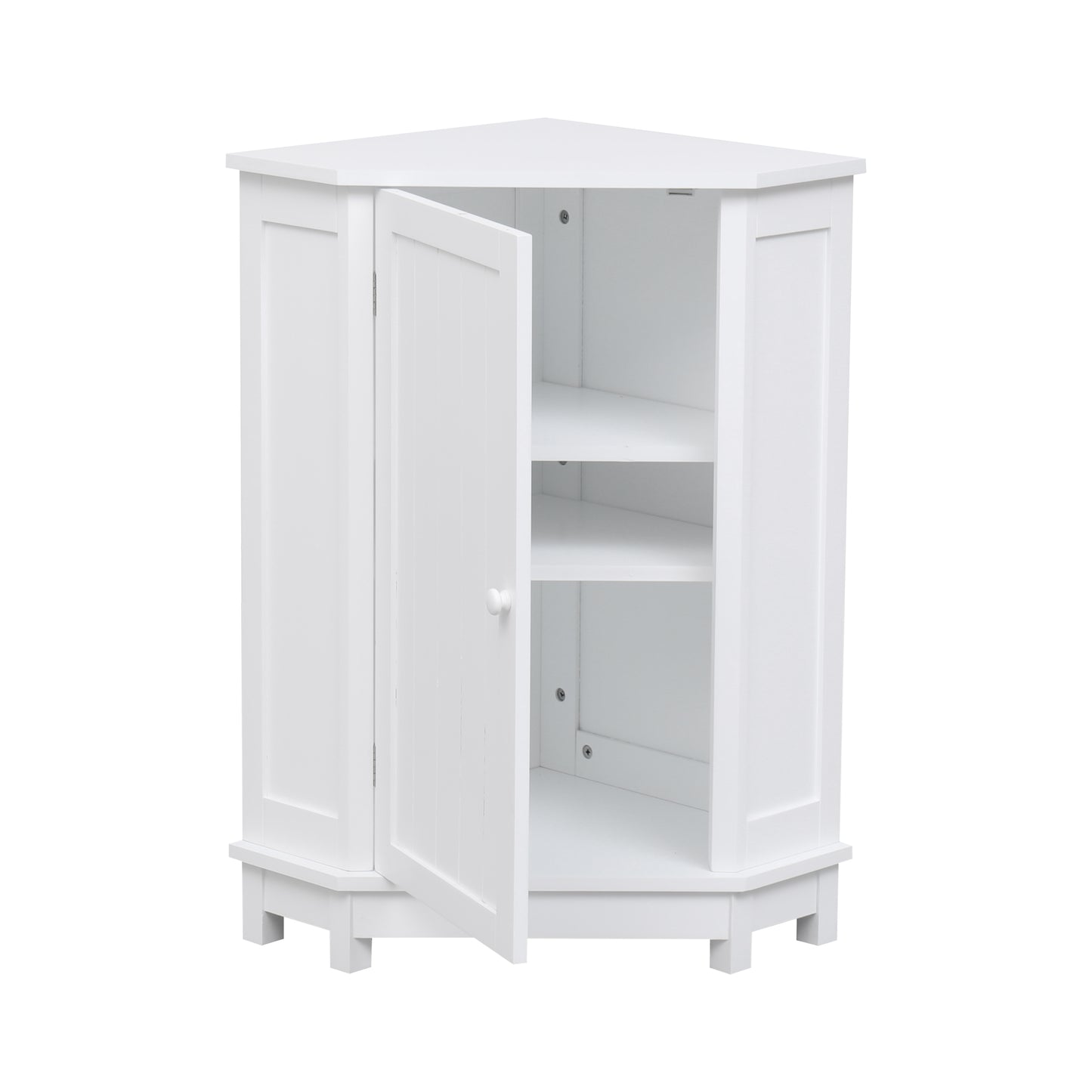 White Bathroom Cabinet Triangle Corner Storage Cabinet with Adjustable Shelf Modern Style MDF Board (Old SKU:WF291477AAK)