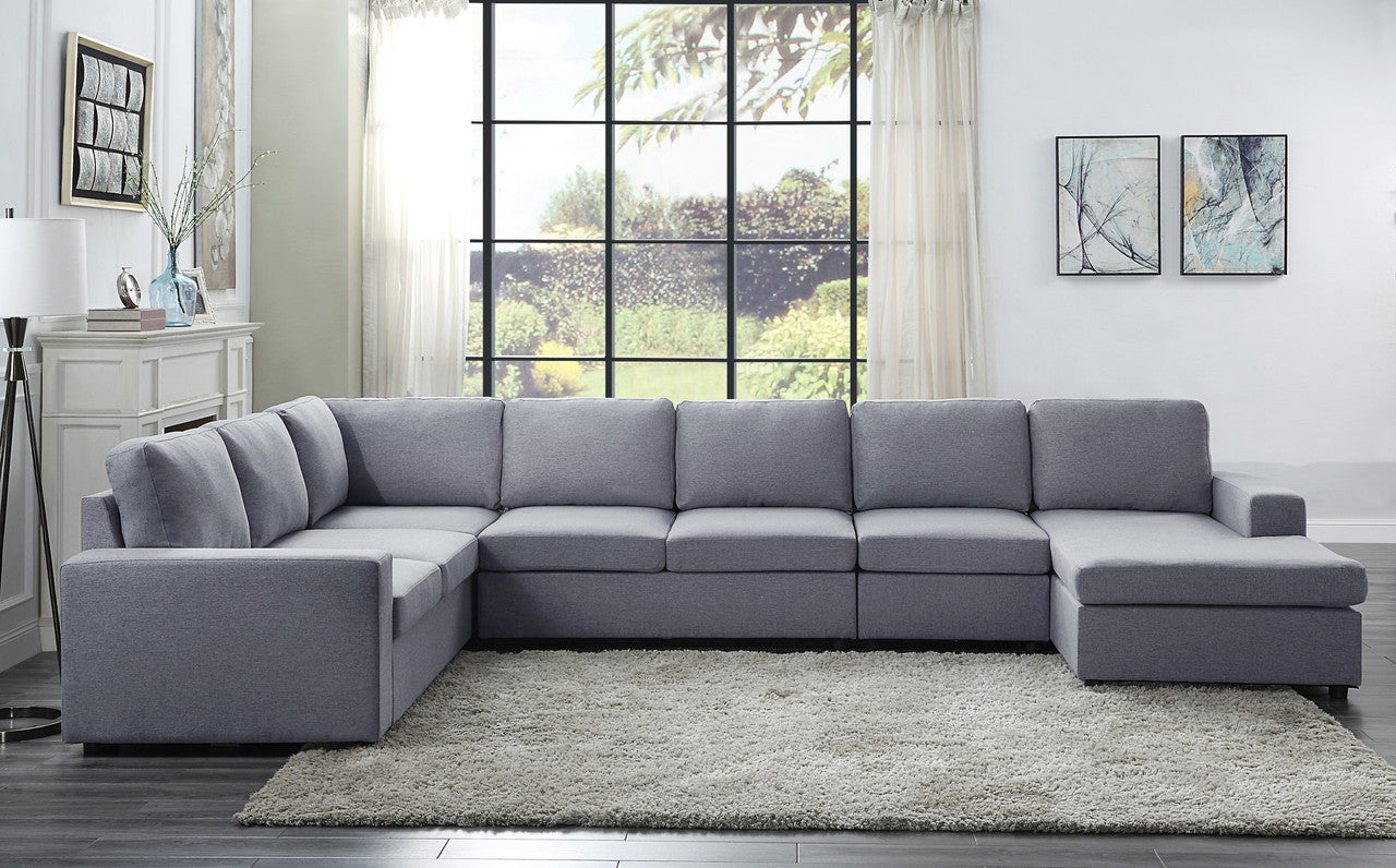 Tifton 147" Light Gray Linen 7 Seat Reversible Modular Sectional Sofa Chaise