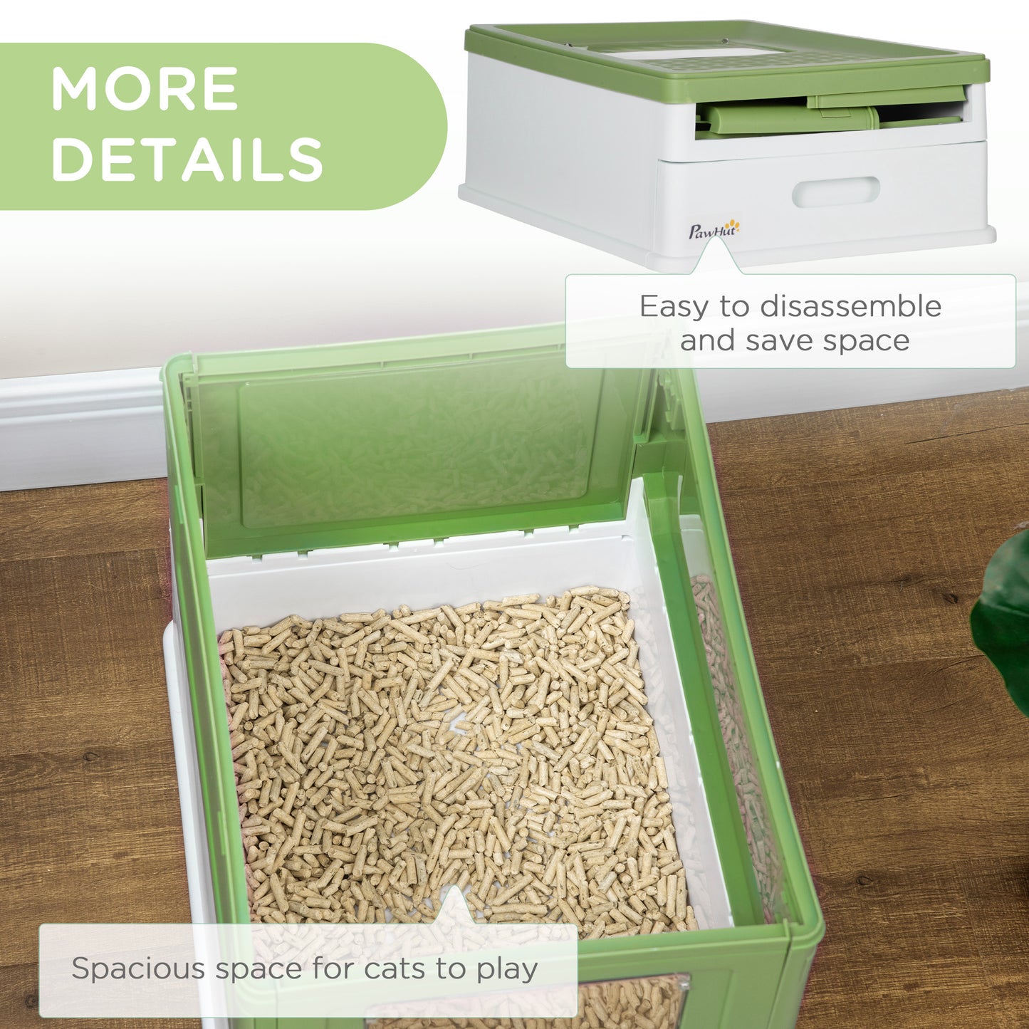 PawHut Fully Enclosed Cat Litter Box with Scoop, Hooded Cat Litter House with Drawer Type Tray, Foldable Smell Proof Cat Potty with Front Entry, Top Exit, Large Space, Yellowish Green