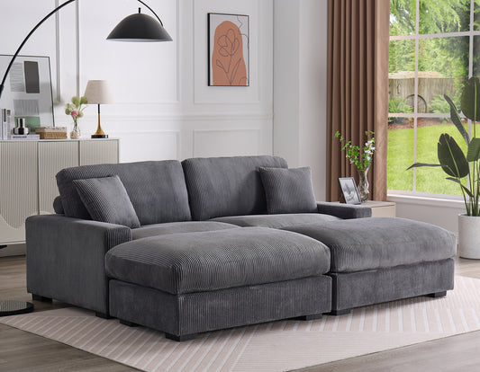 Modular Sectional Sofa,4 Seater Oversized Sectional Sofa, Corduroy Fabric with 2 Ottoman Bench and 2 Pillows, Modular Sectionals Sofa Couch for Living Room