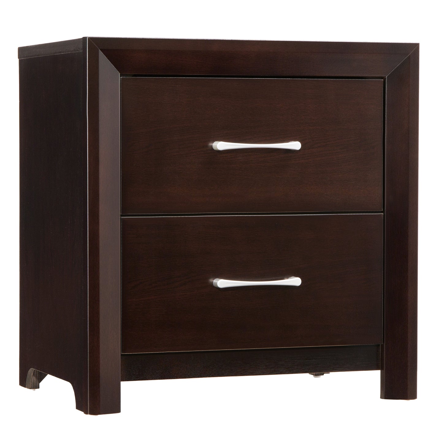 Espresso Finish Contemporary Design 1pc Nightstand of Drawers Silver Tone Pulls Bedroom Furniture