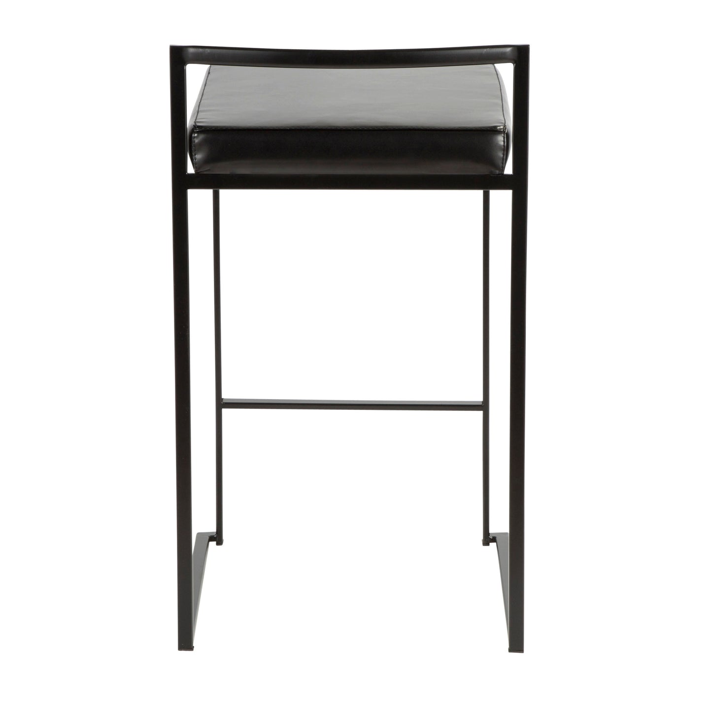 Fuji Contemporary Stackable Counter Stool in Black with Black Faux Leather Cushion by LumiSource - Set of 2