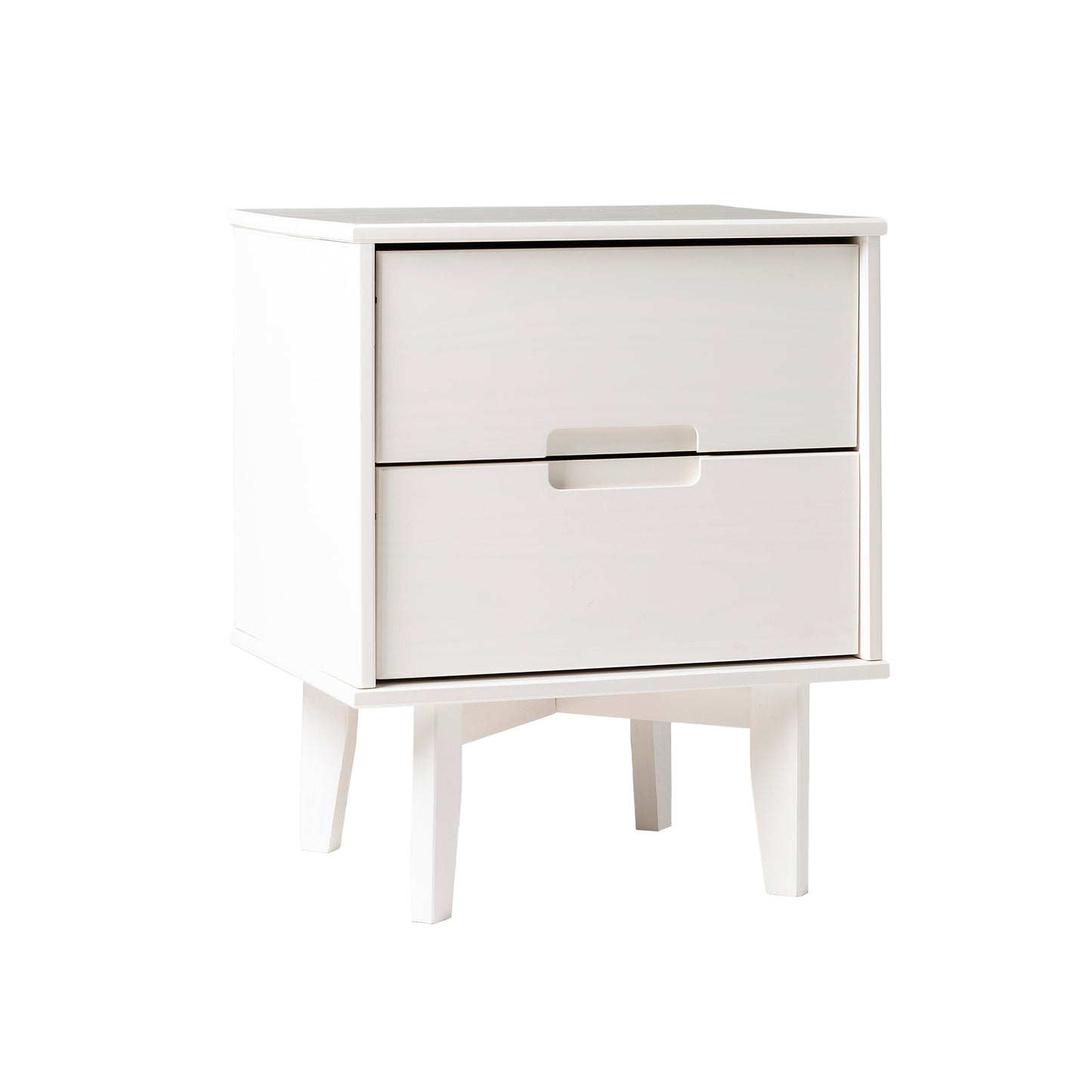 Mid-Century Modern 2-Drawer Solid Wood Nighstand with Cutout Handles - White