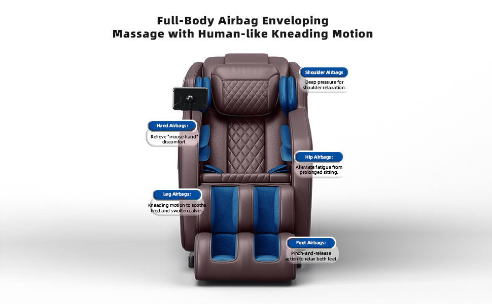 Open Massage Chair,Full Body Zero Gravity Recliner with Bluetooth, Hip Heating, Foot Massage and Air Massage System for Home Office, for mom/dad (Brown)