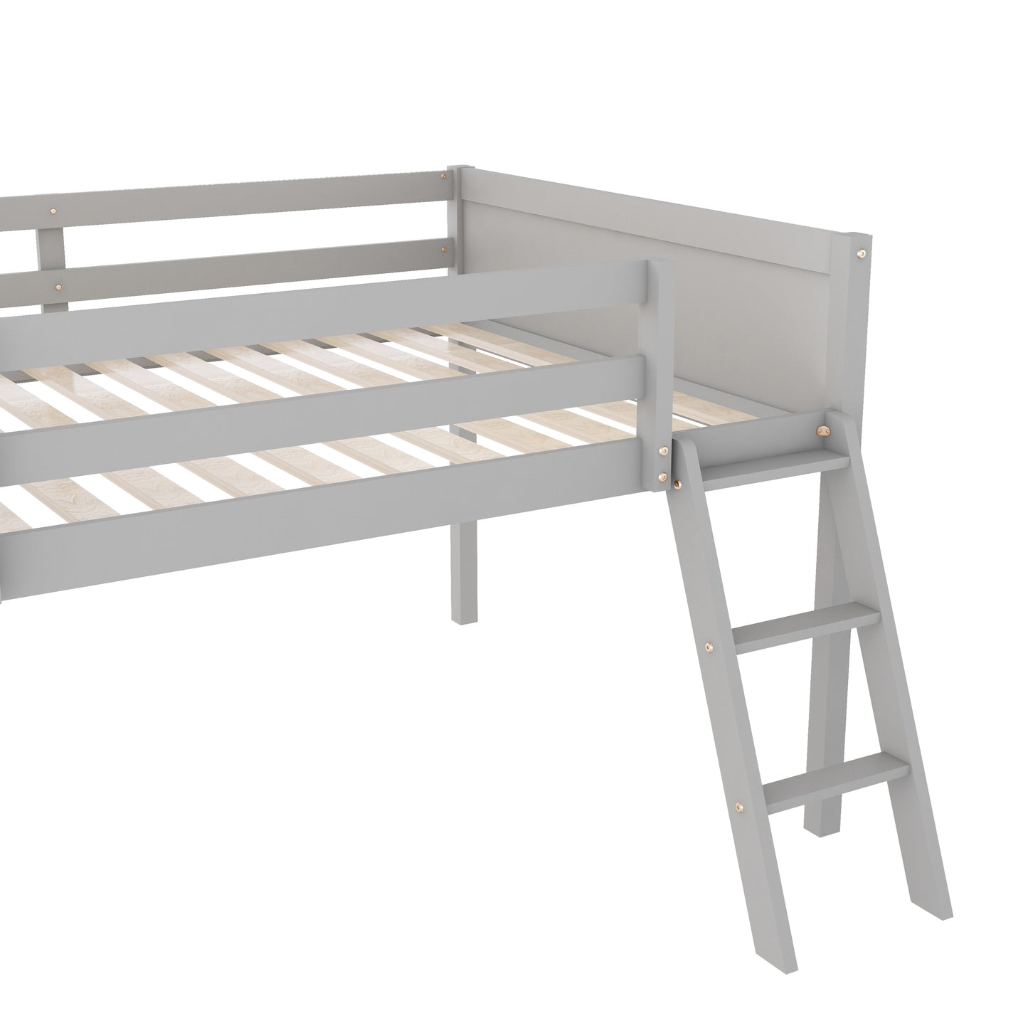 Full Size Wood Low Loft Bed with Ladder, ladder can be placed on the left or right, Gray (Old SKU:GX000366AAE)