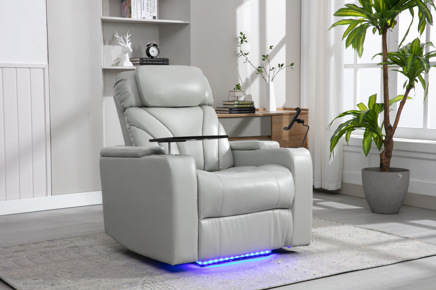 Power Motion Recliner Electric Power Recliner with USB Charging Port, Hidden Arm Storage, Convenient Cup Holder and Bluetooth Speaker, Light Grey(Old Sku:SG000800AAE)