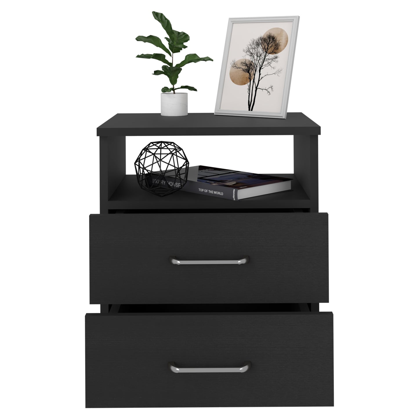 Napoles Nightstand , End Table, Side Table Superior Top, Two Drawers, One Shelf -Black