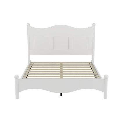 Queen Size Elegant Design Wood Platform Bed Frame,Retro Style Platform Bed with Wooden Slat Support,White