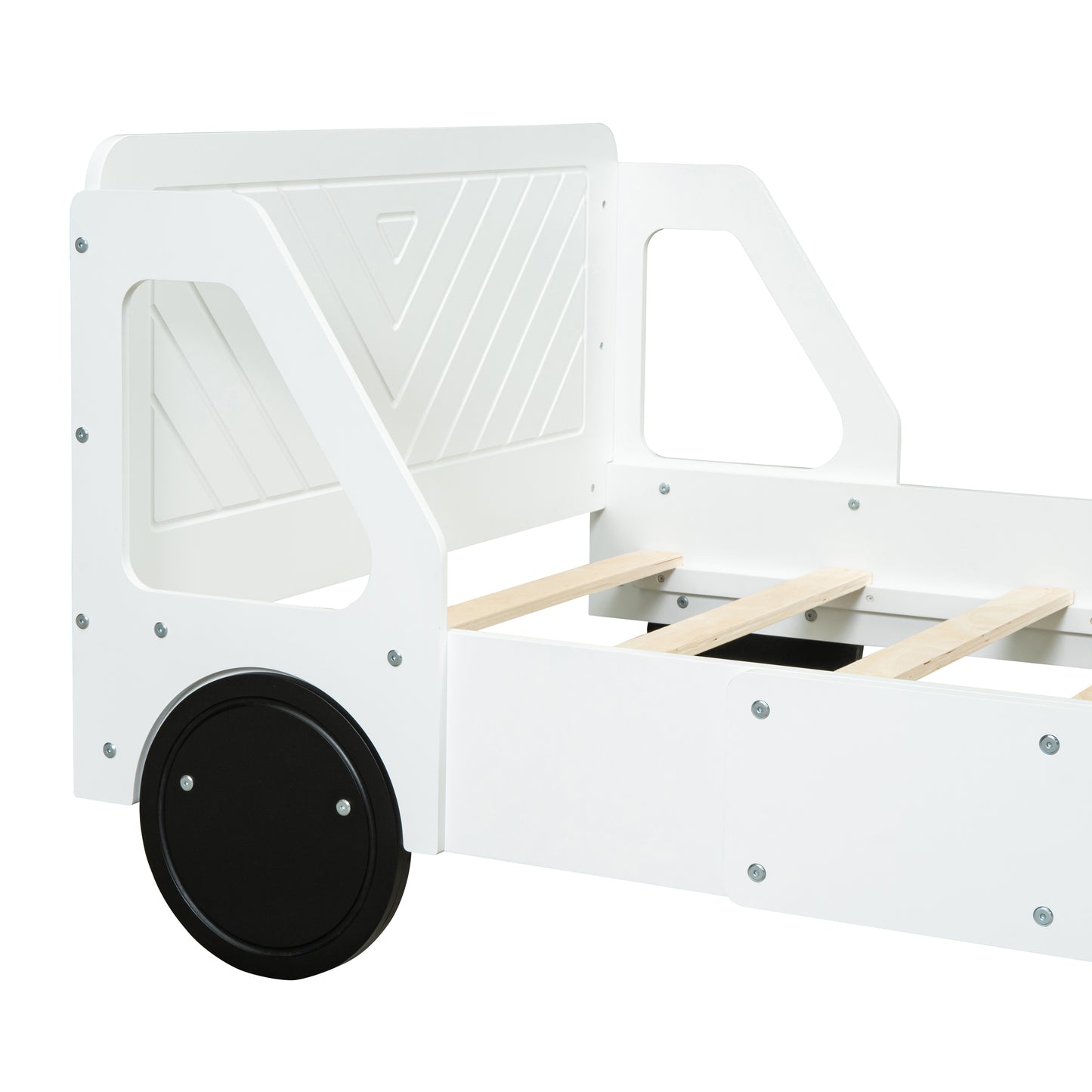 Twin Size Car-Shaped Platform Bed with Wheels,White