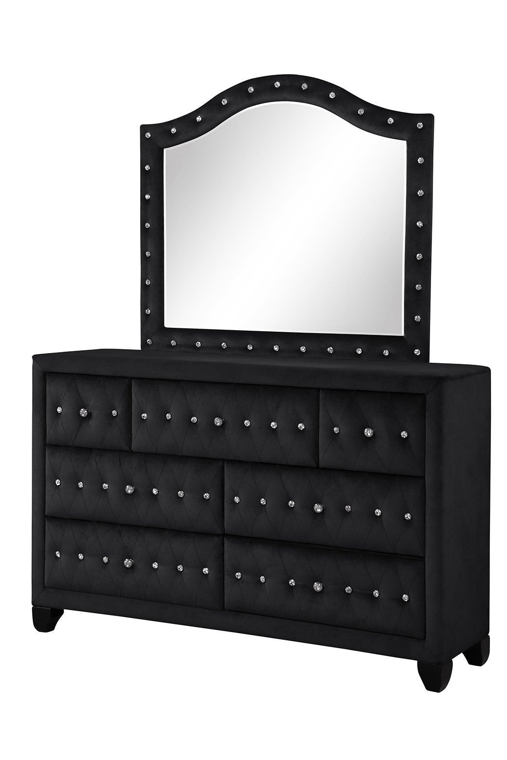 Modern Style Crystal Tufted Upholstery 7-Drawer Dresser finished with Velvet Fabric made with Wood in Black