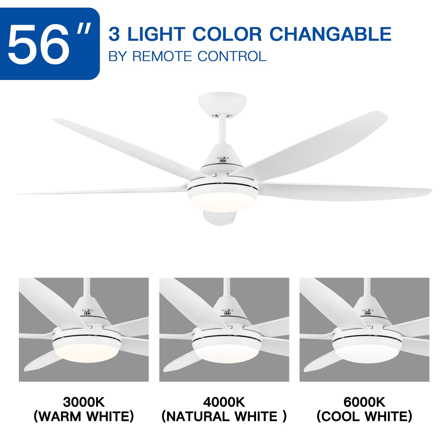 56 In Intergrated LED Ceiling Fan Lighting with White ABS Blade