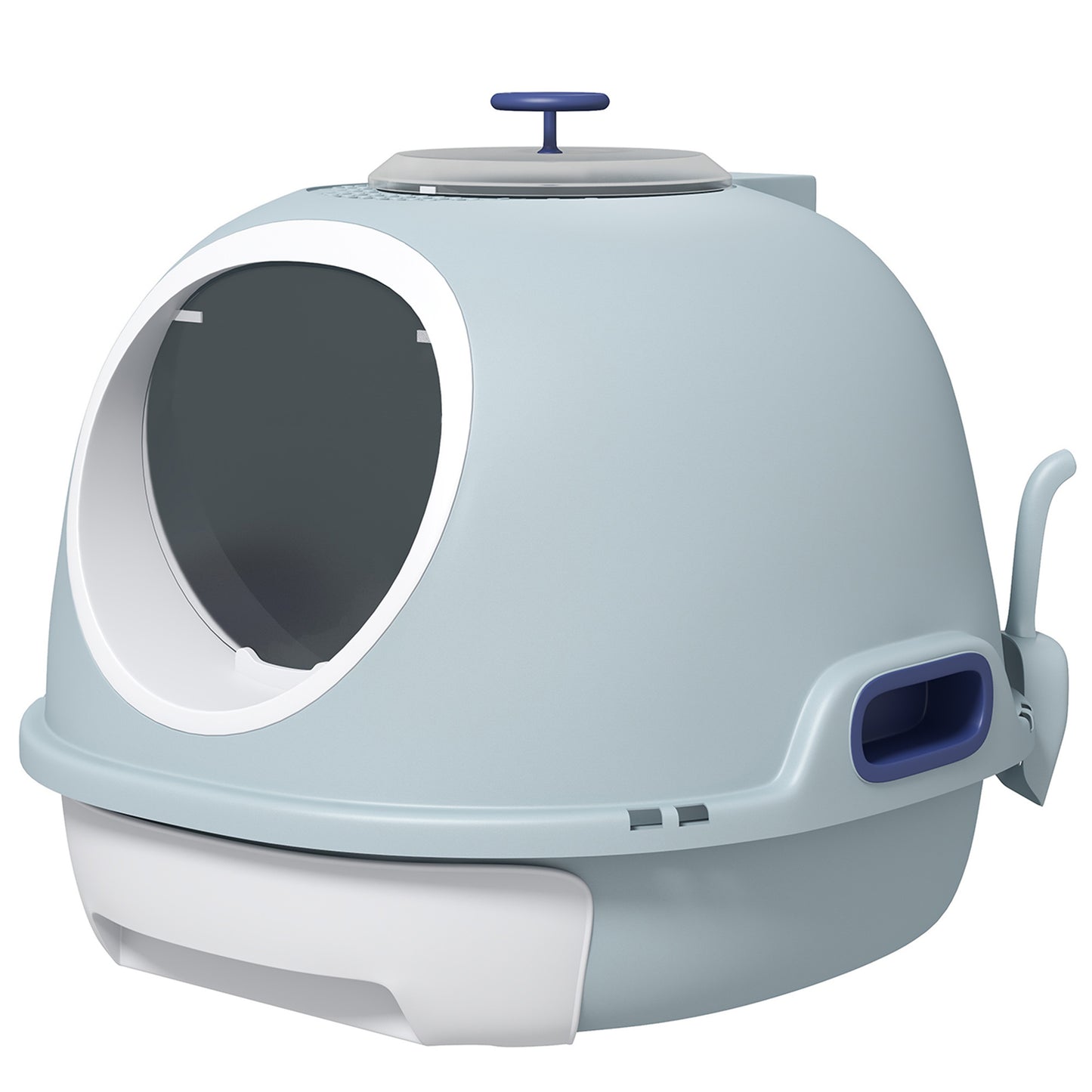 PawHut Covered Litter Box, Litter Box with a Lid, Scoop Enclosed Drawer & Skylight for Cats That's Easy to Clean, Blue