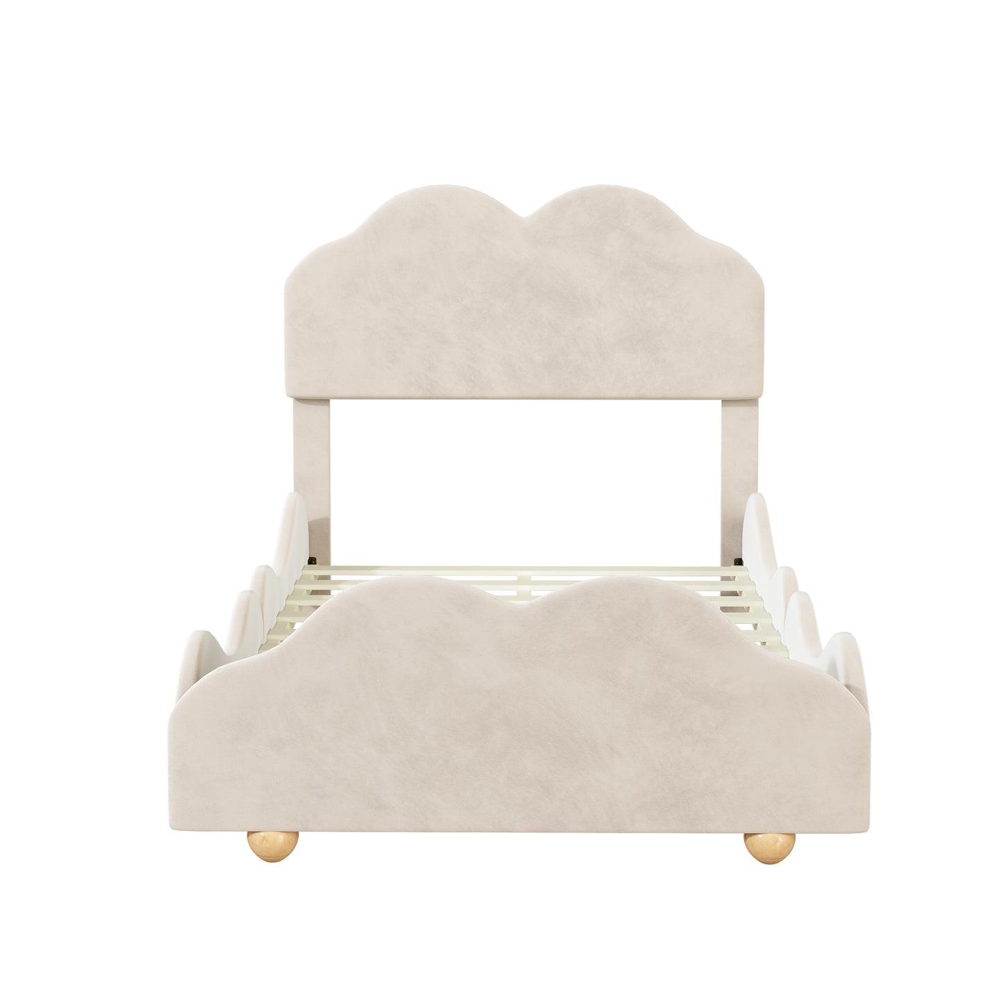 Twin Size Upholstered Platform Bed with Cloud Shaped bed board, Beige